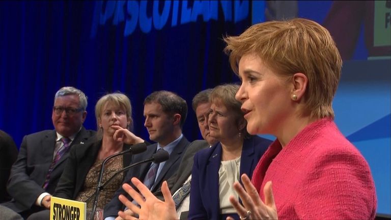 Nicola Sturgeon speaking at the SNP&#39;s spring conference in Aberdeen
