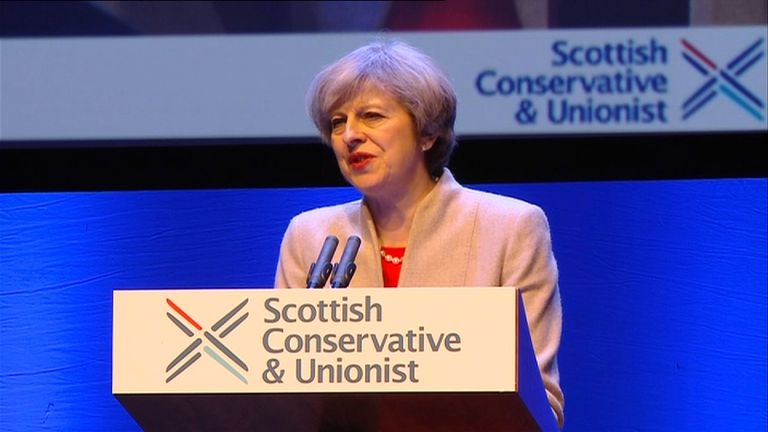 Theresa May addressing the Scottish Conservative Conference