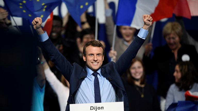 Emmanuel Macron at a rally in Dijon