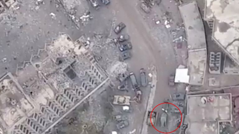 The vehicle two of the Sky crew sheltered inside is circled moments before the explosion