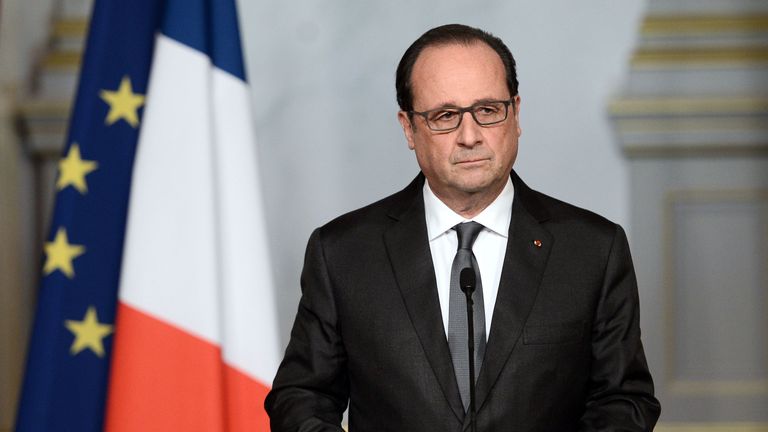 Francois Hollande speaks to the nation from the Elysee Palace a day after the attacks