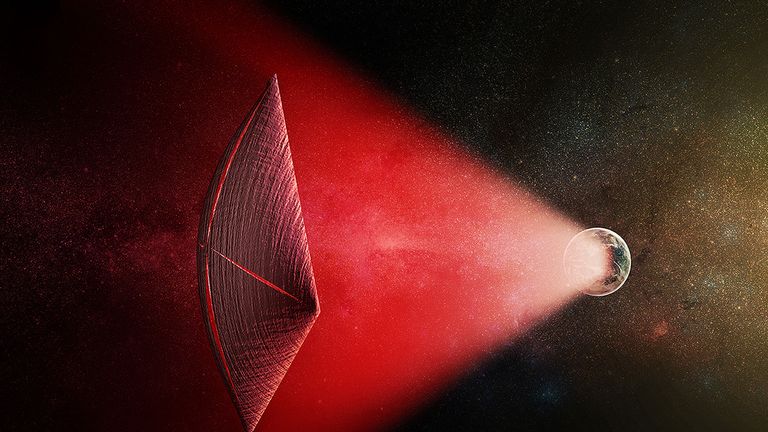 A light-sail powered by a Fast Radio Burst from the surface of a planet, which scientists say could be proof of aliens