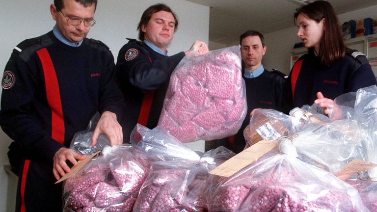 A haul of pink ecstasy tablets. File pic