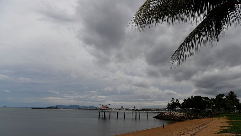 Grey skies in Townsville as the storm approaches the Queensland coast