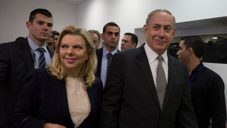 Israeli Prime Minister Benjamin Netanyahu (R) and his wife Sara arrive at a courtroom to testify in a libel lawsuit they filed against an Israeli journalist, at the Magistrate Court in Tel Aviv, Israel March 14, 2017