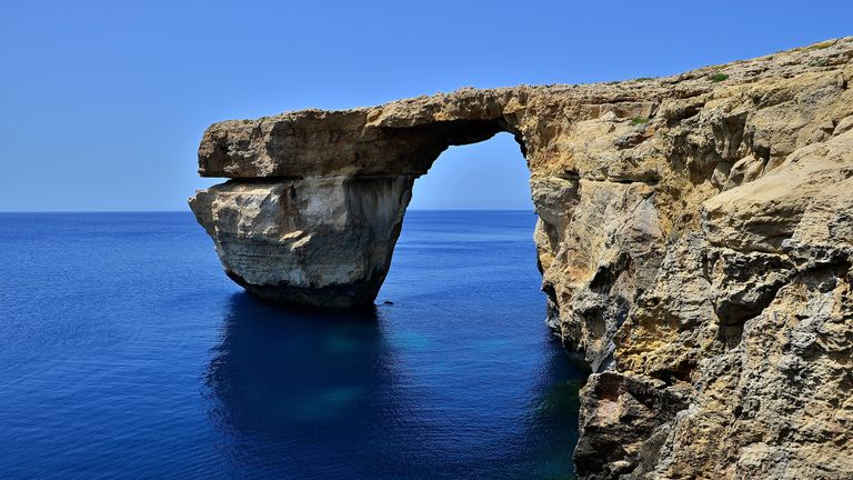 The natural arch &#39;The Azure Window&#39; is seen at Dwejra Bay on May 20, 2014 in Dwejra/Gozo, Malta