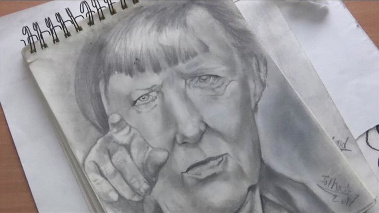 Farhad Nouri&#39;s drawing of Angela Merkel