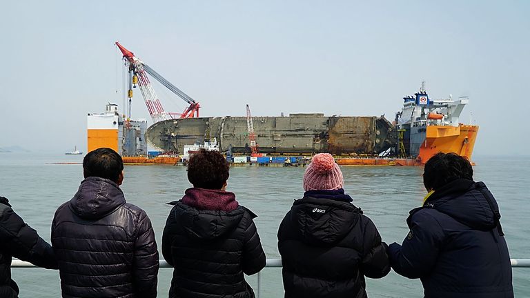 The raising of the Sewol ferry was a key demand of the families of the missing victims