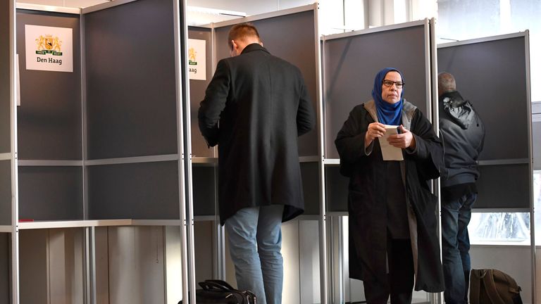 People cast their votes in the Dutch parliamentary elections