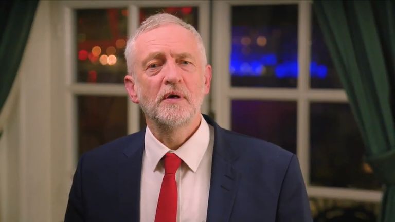 Jeremy Corbyn delivers a message to supporters on Twitter