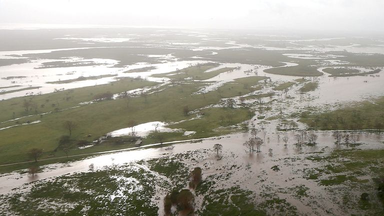 Flooded areas can be seen from an Australian Army helicopter