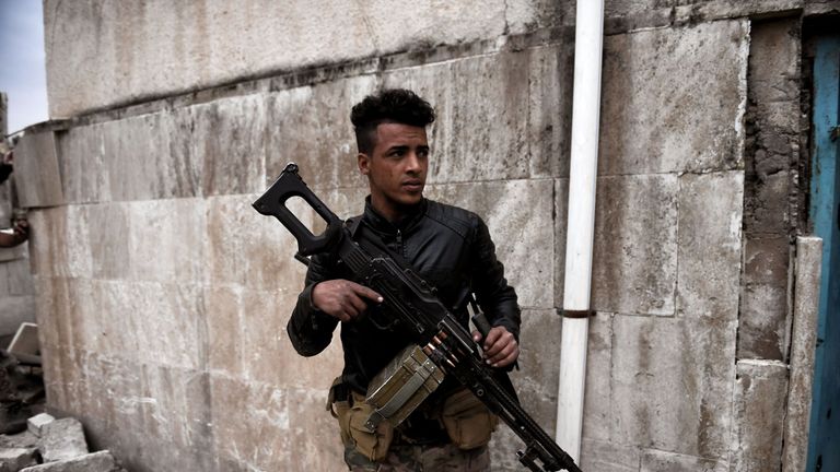 An Iraqi troops on the front line in west Mosul