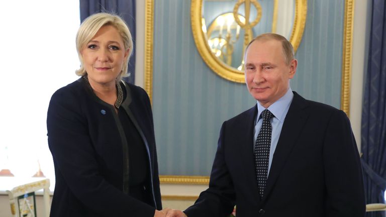 Russian President Vladimir Putin meets with French presidential election candidate for the far-right Front National (FN) party Marine Le Pen at the Kremlin in Moscow on March 24, 2017