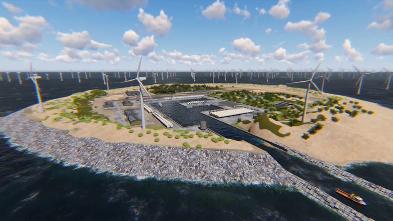 A group of European firms have announced plans to build an artificial island they say could provide power for 80 million homes. Pic: TenneT (Dutch TSO)