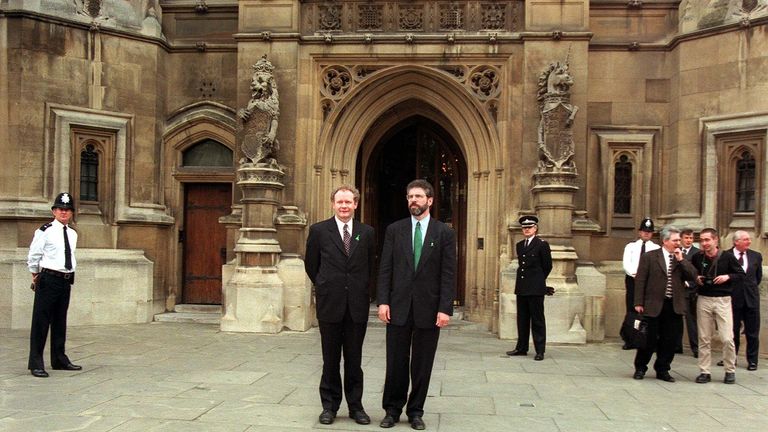 Gerry Adams and Martin McGuinness pledged to fight the ban imposed on Sinn Fein at the House of Commons, 1997