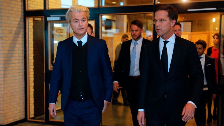 Mark Rutte (R) and Geert Wilders