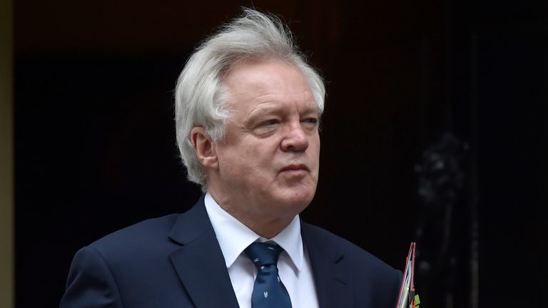 Britain&#39;s Secretary of State for Exiting the European Union David Davis arrives in Downing Street