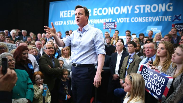  Prime Minister David Cameron addresses his campaign rally in 2015