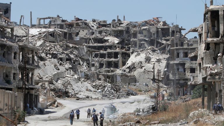Ruined buildings in war-ravaged Homs