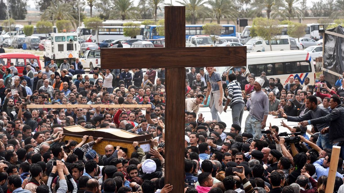 Mourners at the funeral of one of the victims of the blast at the Coptic Christian Saint Mark&#39;s church in Alexandria 