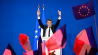 Emmanuel Macron addresses supporters in Paris