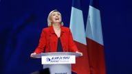Marine Le Pen delivers a speech during a campaign meeting