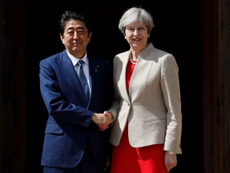 Theresa May welcomes Japan's Prime Minister Shinzo Abe ahead of talks at Chequers