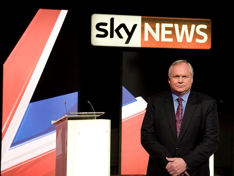 Adam Boulton awaiting the start of a live three-way election debate in 2010