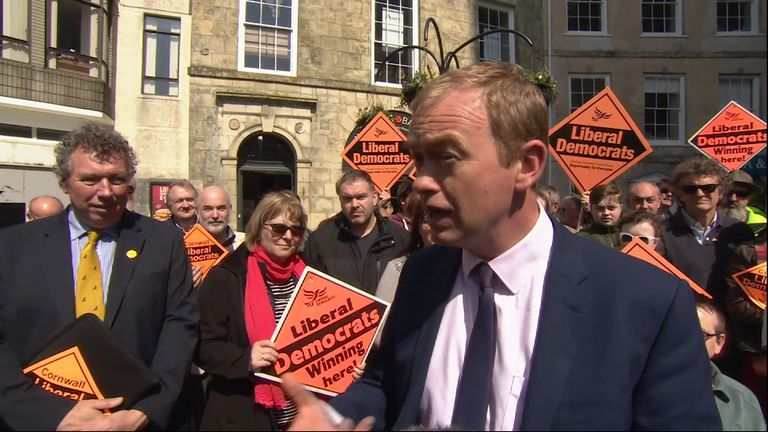 Lib Dem leader Tim Farron at campaign event.