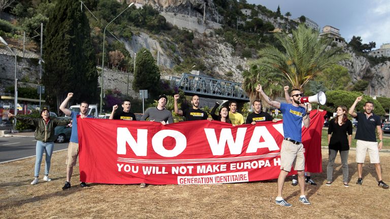 Activists of French far right movement 'Generation Identitaire' demonstrate against migrants