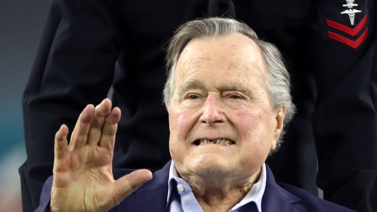 George H.W. Bush at a Super Bowl game in February. File picture