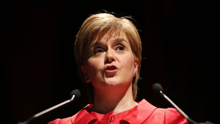 SNP leader Nicola Sturgeon speaks at the STUC conference in Aviemore