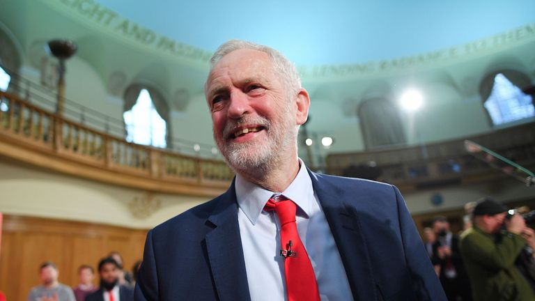 Jeremy Corbyn after speaking at an election campaign event in London.