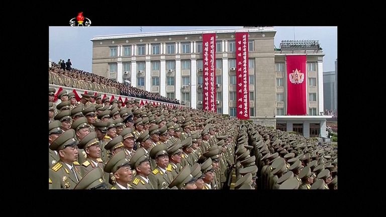 People at a parade in Pyongyang, North Korea