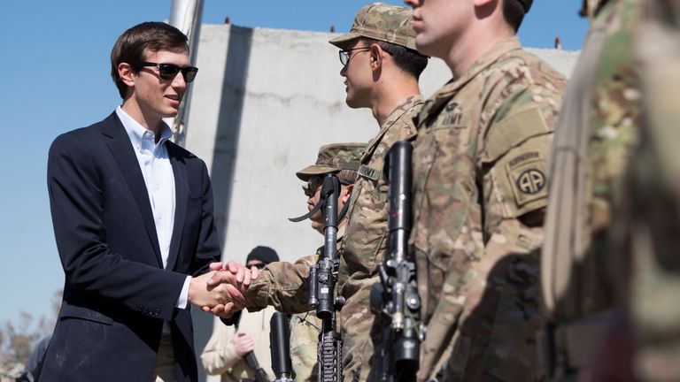 Jared Kushner meets with members of a US forward operating base in Iraq