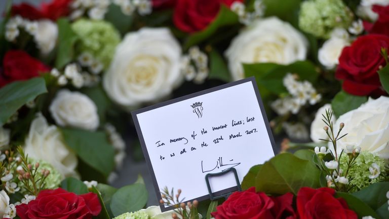 A message on a wreath left by Prince William