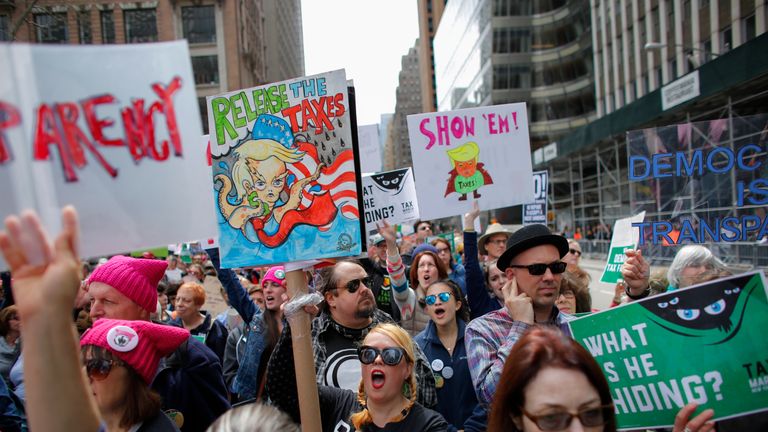 15 April: Protestors during a 'tax march' in New York