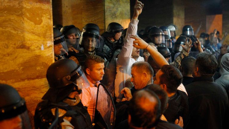 Demonstrators stormed into Macedonia's parliament in Skopje