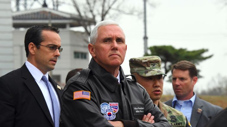 Mike Pence visits the village of Panmunjom in the DMZ between the two Koreas