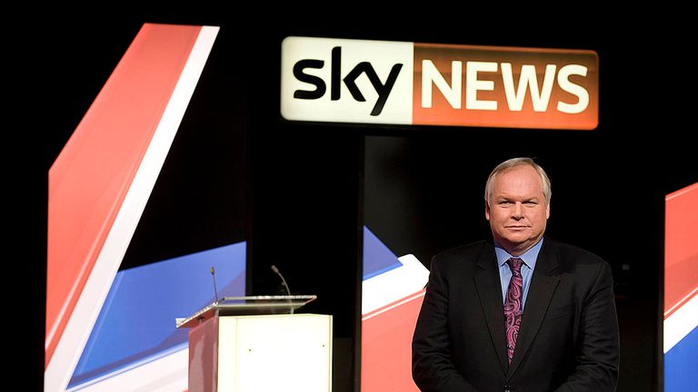 Adam Boulton awaiting the start of a live three-way election debate in 2010