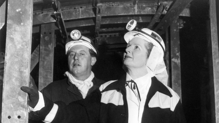 Prime Minister Margaret Thatcher during her St Valentine&#39;s day underground visit to Wistow colliery in Selby