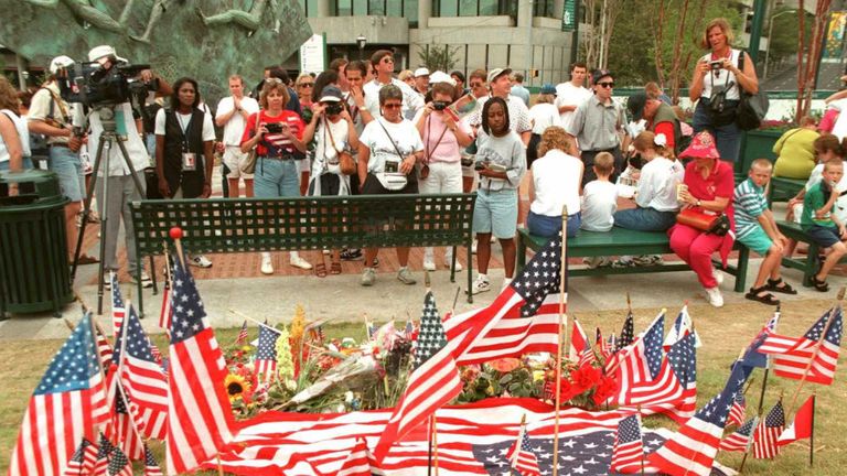 A memorial after the attack at Centennial Olympic Park in Atlanta 1996