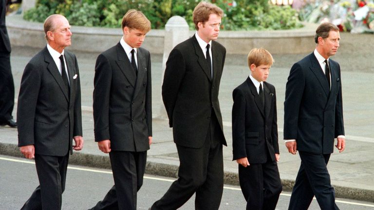 Prince Harry (second right) was just 12 when his mother Princess Diana was buried