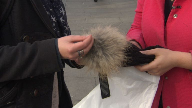 Sky News investigators found a beanie hat described as being made with faux fur but actually made with real fur