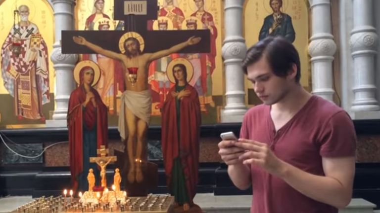 Ruslan Sokolovsky was filmed using the app inside a Russian Orthodox church