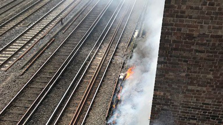 The fire broke out next to the track near South Hampstead