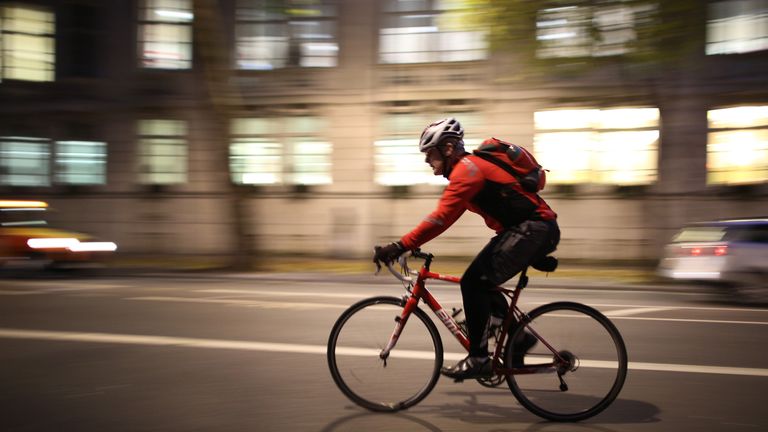 Cycling commuter in London. File picture