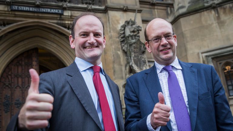 Mark Reckless and Douglas Carswell pose outside the Houses of Parliament after being elected UKIP MPs