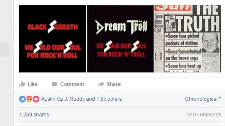 Shadow justice secretary Richard Burgon posts Dream Troll&#39;s poster next to a Black Sabbath album cover on Facebook in defence of the band, who have been accused of being Nazi supporters by The Sun. 
