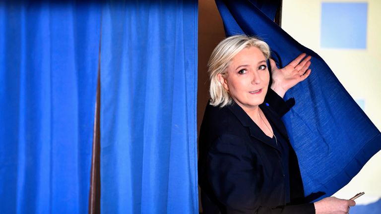 Marine Le Pen cast her vote in Henin-Beaumont in northern France